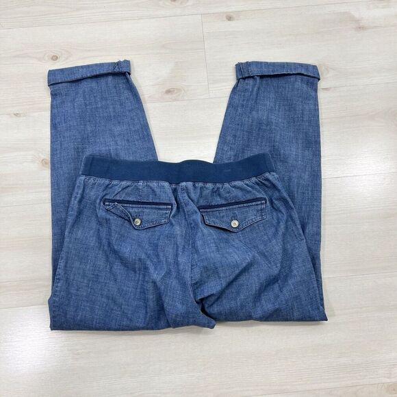 Talbots Ankle Pants Roll Tab Women 12 Blue Chambray Casual Elastic Back Comfort - Picture 10 of 12